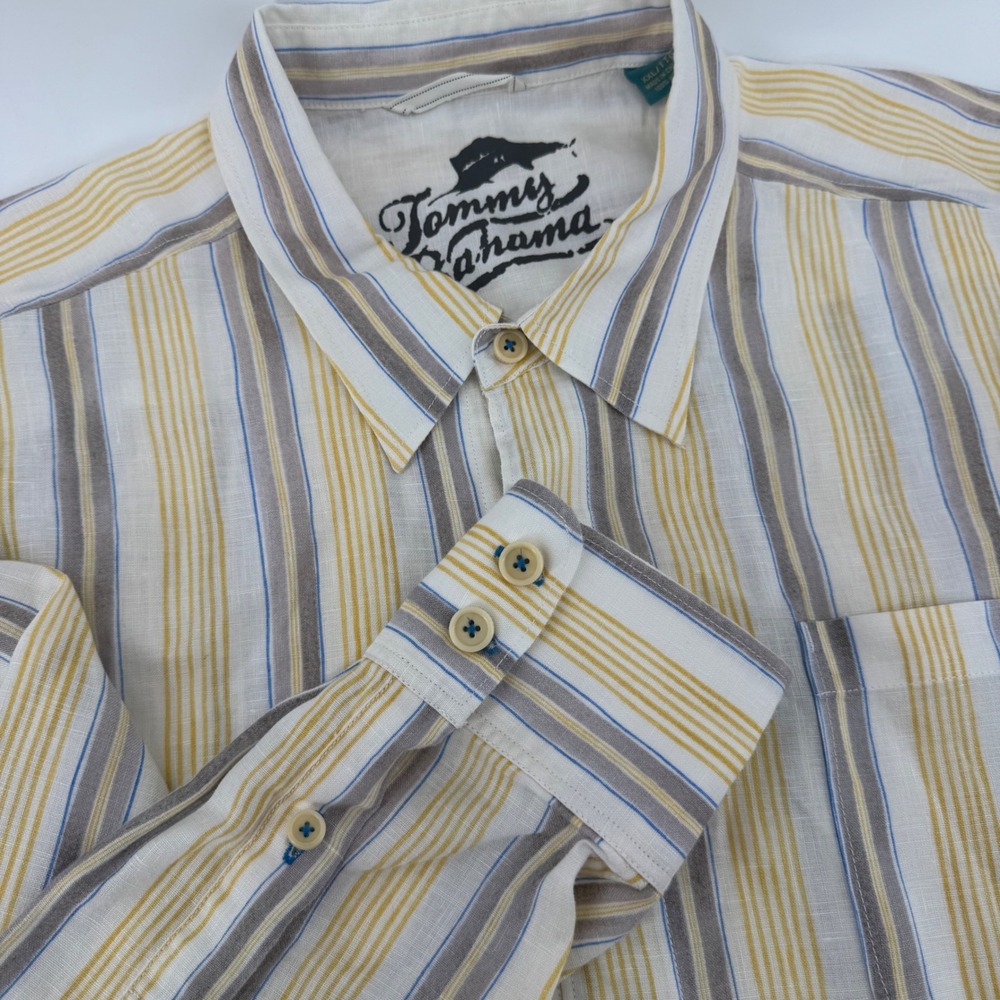 Tommy Bahama Relax Mens XXL Striped 100% Linen Long Sleeve Button Down Shirt